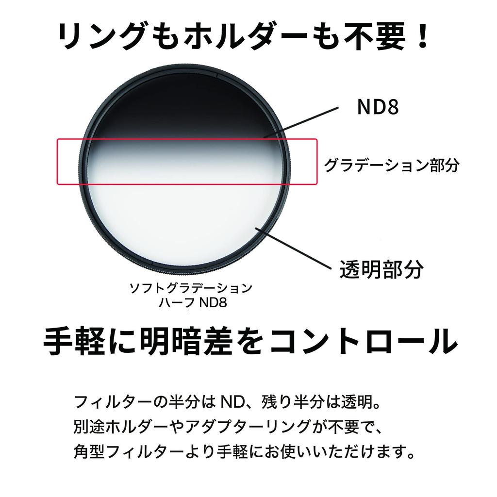 Kenko ND Soft Half for Light Intensity and Rotating Made In 014196 Filter, Gradient, ND8, 82mm, Control, Water- Oil-Repellent Coating, Frame, Japan,