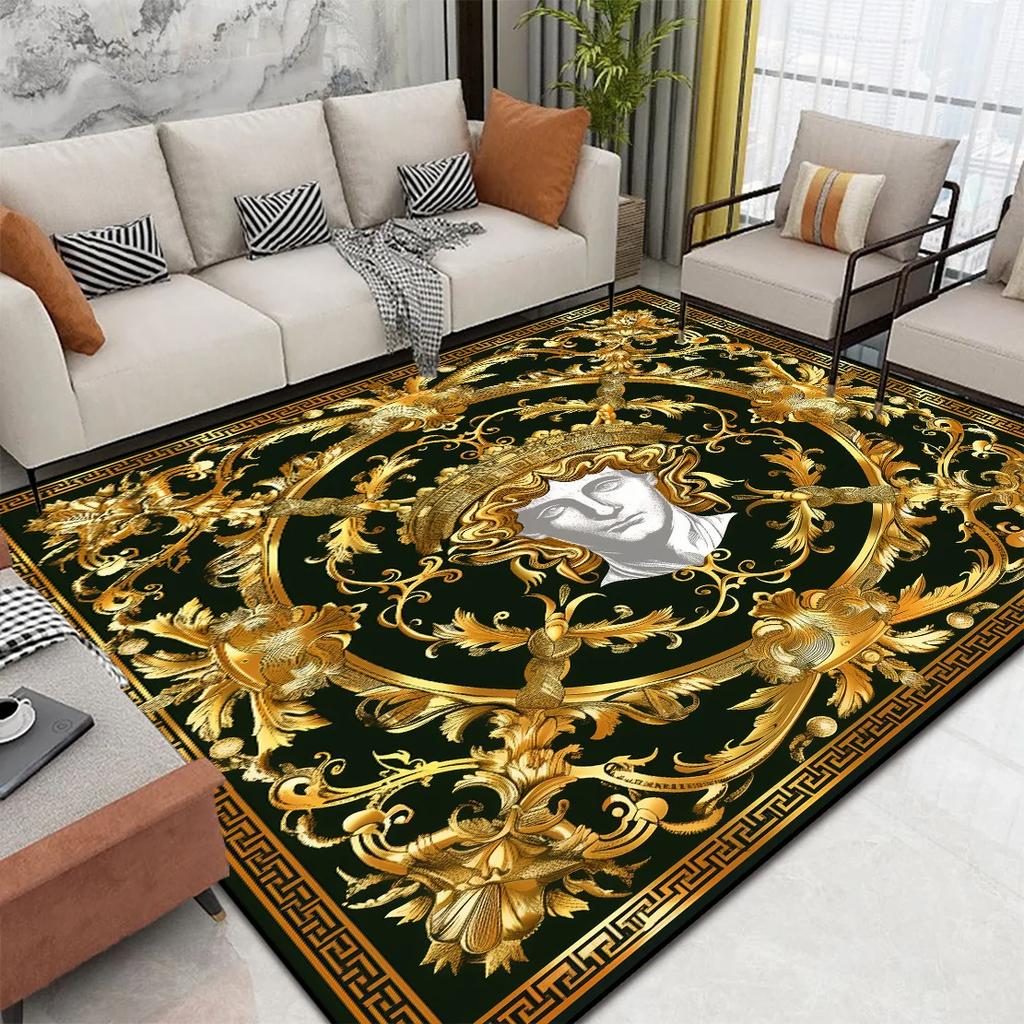 European Luxury Gold Carpets for Living Room Fashion Abstract Lounge Decor Sofa Table Mat Large Area Washable Rugs for Bedroom