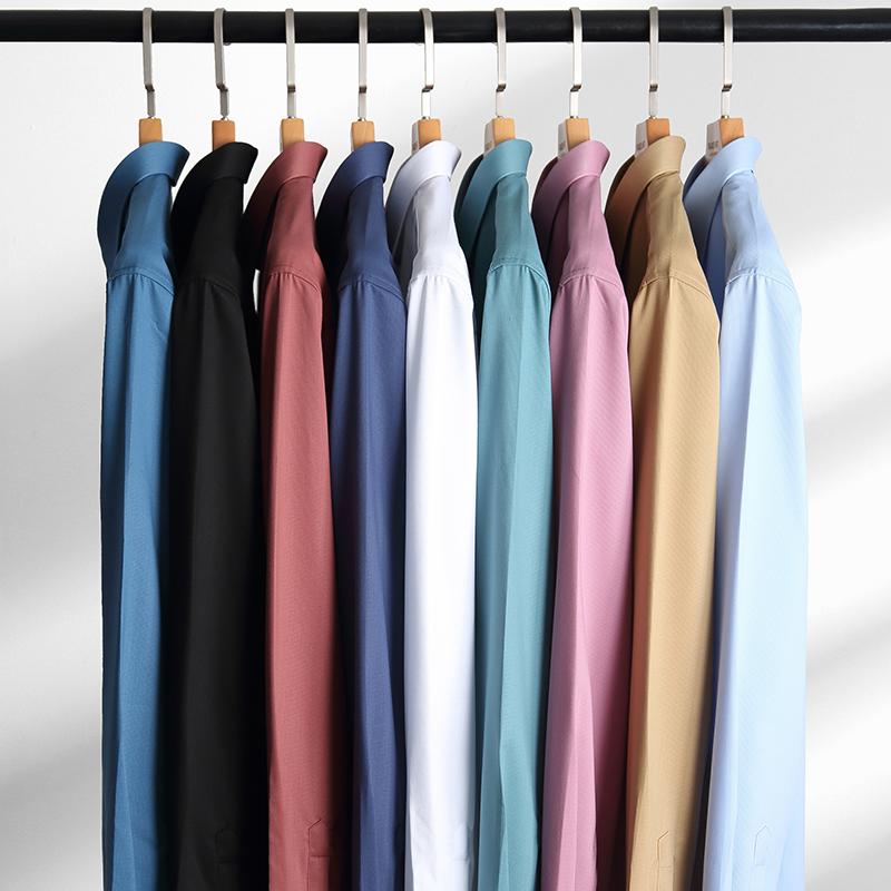 Camisas casuais masculinas de negócios sólidas de fibra de bambu de manga comprida confortável sem bolso no peito