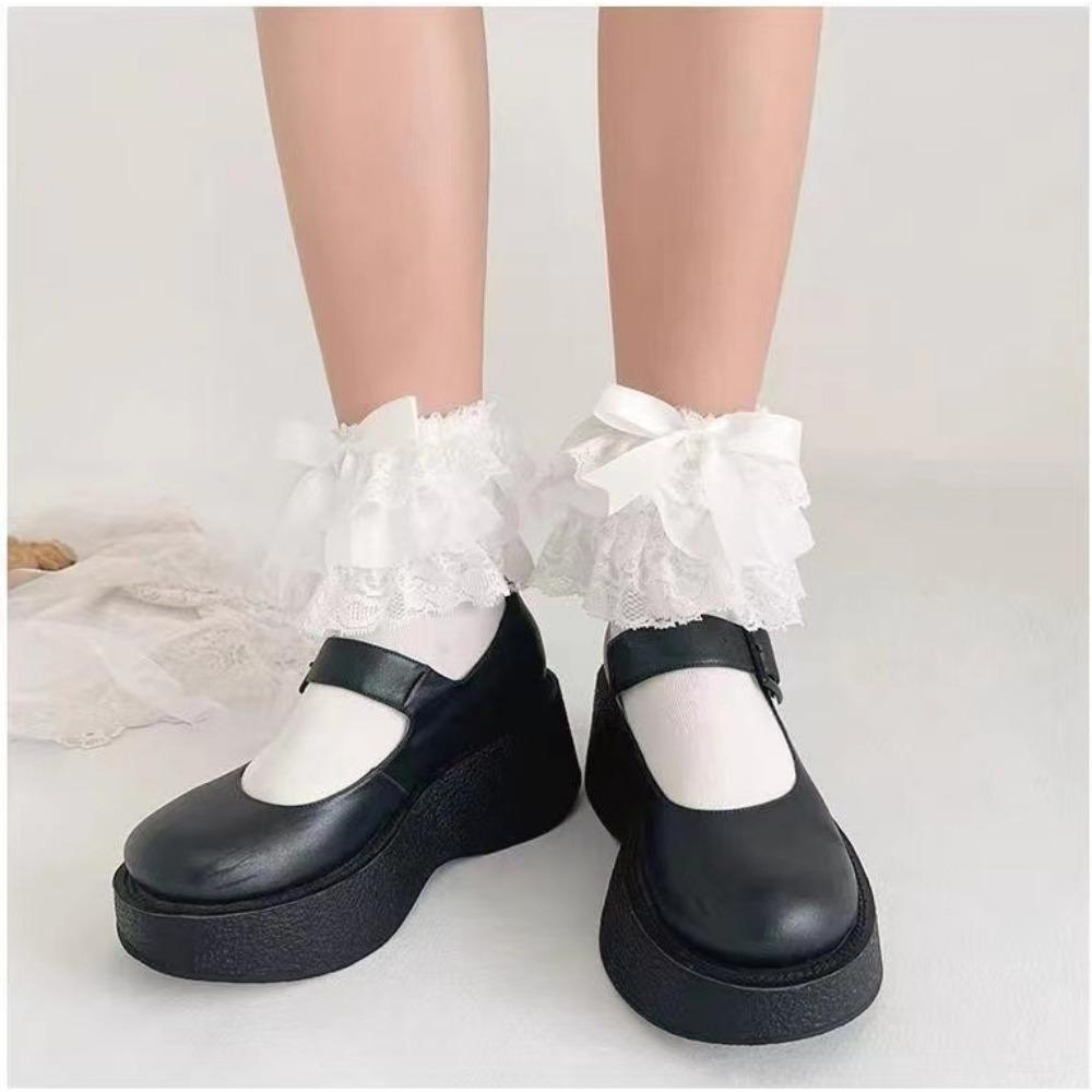 Lolita Oversized Lace Bow Mid Tube Socks Summer Sweet Lo Calf Socks Cotton Socks Lolita