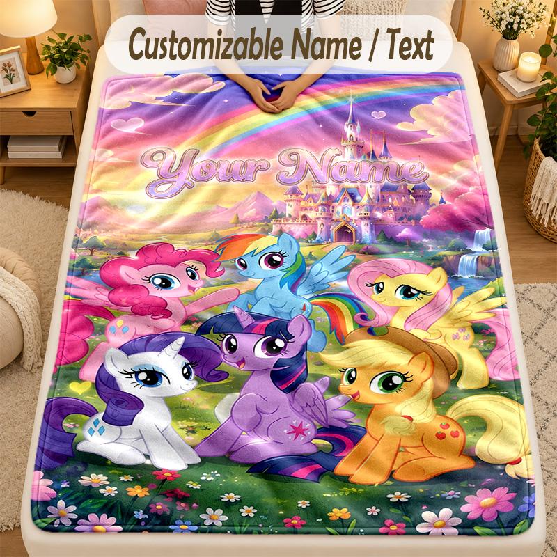 Flannel BlanketMy Little Pony Custom Name Text Personalized Soft Warm Throw Blanket Home Decor Gift