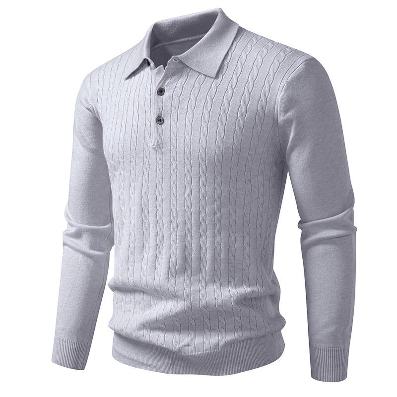 New Sweater Men's Large Size Jacquard Sweater Lapel Base Shirt Solid Color Sweater POLO Shirt