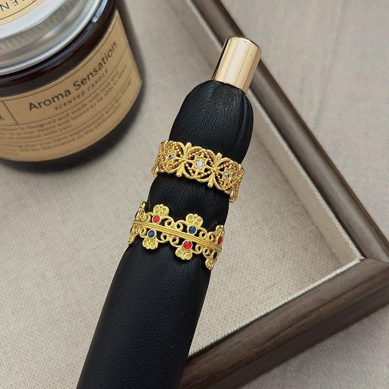 Mittelalterlich Vintage Hofstil Retro Gold Hohl Farbig Schatz Mit Diamanten Zir*****Stift Ring Stapelring Frau