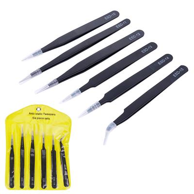 Ensemble de 6 pinces de précision ESD Antistatiques en Acier Inoxydable Outils de Réparation pour Réparation Électronique Soudure Outils d'Artisanat