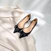 Height increase 4cm beautiful patent leather bow side empty sandals women's 2025 new sexy pointed not tired feet shoes