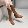 New Boots Women's New Embroidery Side Zipper Western Cowboy Boot Female Brown Retro Chunky Heel Long Boots Zapatos Mujer