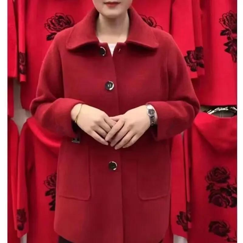 Women's Plus Size Woolen Overcoat - Versatile, High-end, Autumn Winter Wear for Middle-aged and Elderly Mothers