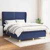 Bed with Mattress - Exclusive House - 140x200 Cm - Adjustable Headboard - Blue Fabric - Pocket Springs