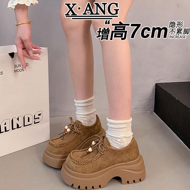 cm thick sole height increase small women's shoes genuine leather children's autumn new muffin shoes single shoes