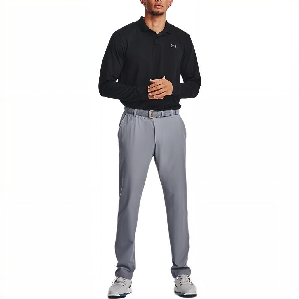 Under Armour Solid Fit Long Sleeve Polo Shirt Men tops Black 1379728-001