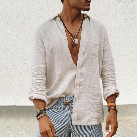 Camicia da Uomo Extra Morbida Tinta Unita Colletto alla Coreana Monopetto Traspirante Elegante Cotone Assorbimento del Sudore Revers T-shirt da Uomo Top Basic per Uomo