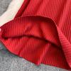 Autumn Winter Women Elegant Polo Collar Knitted Sweater Red Long Midi Pullover Dresses
