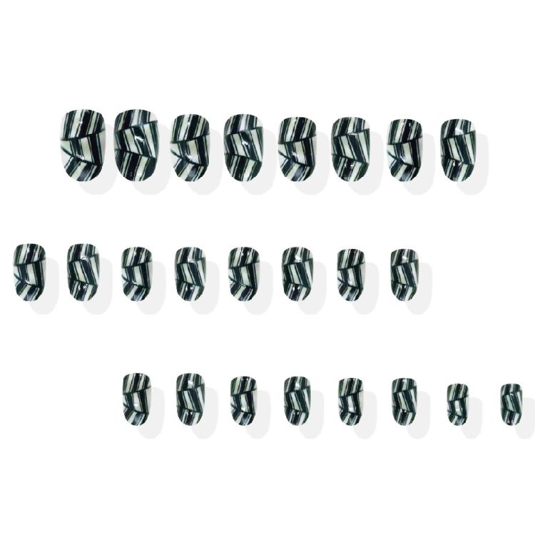 24Pieces Oval Fake Nail Split Stripes Pattern 3D Textured Tips Crystal Embellishments Easy DIY Application