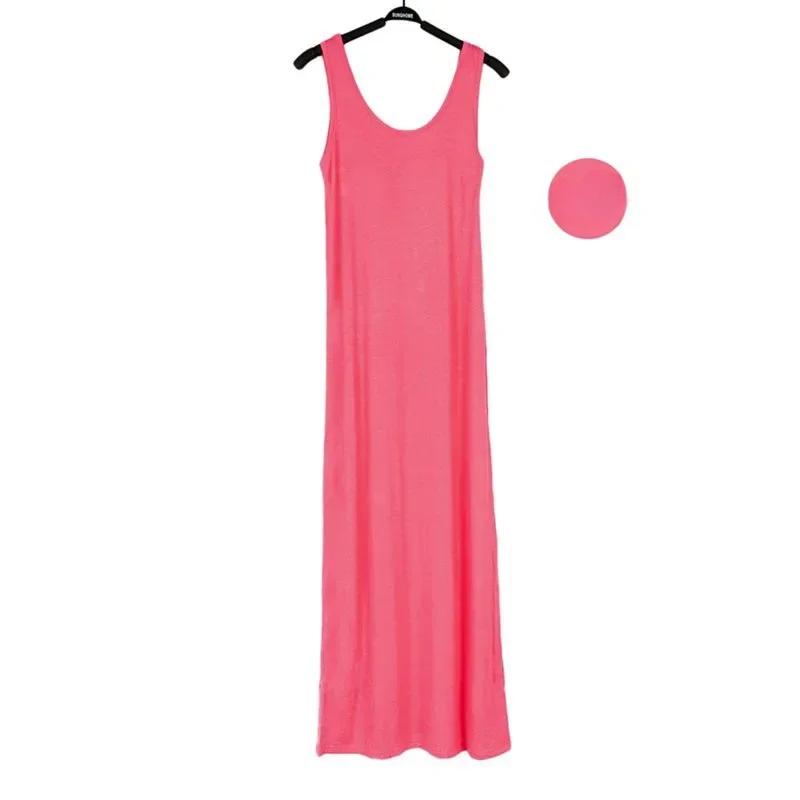 

Платье-майка с открытой спиной и рукавами, женские тонкие длинные облегающие платья миди XL ярко-розовый