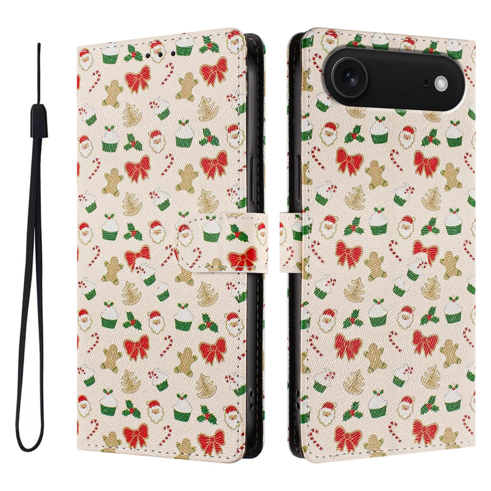 

For iPhone Air Case Christmas Themed Pattern Printing PU Leather Wallet Phone Cover with Wrist Strap