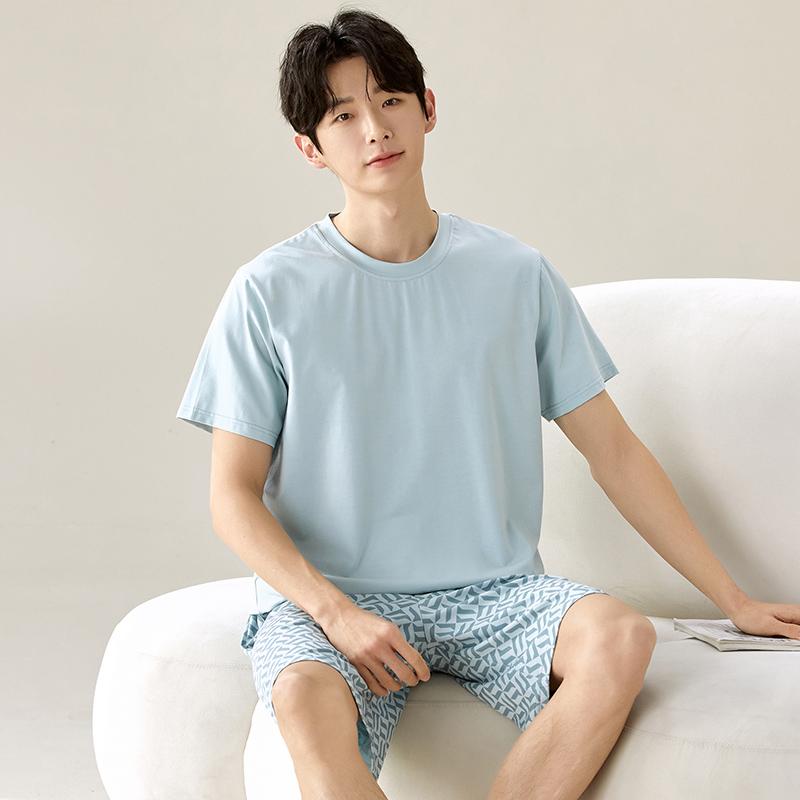 Men's Pajamas Short-Sleeve Tops Shorts MODAL COTTON Sleepwear Loungewear Students Two-Piece Plaid Solid Youth Nightwear Homewear