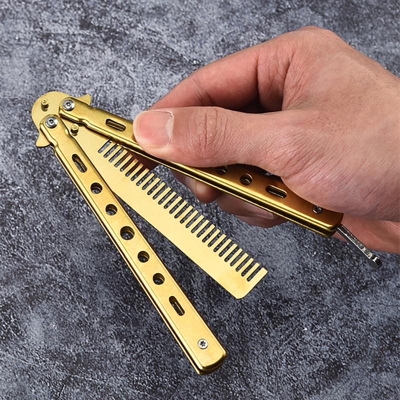 New! Foldable Butterfly Training Knife Not Edged Hollow Stainless Steel Practice Comb Hand Training Tool