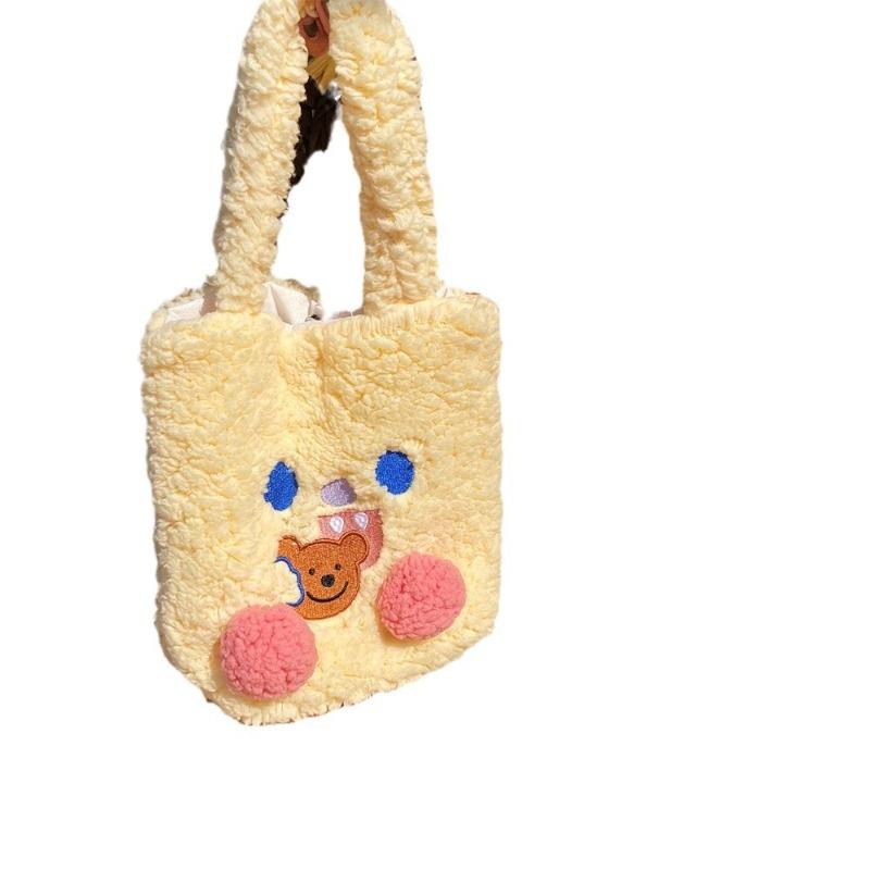 011 Plush Portable Cute Blush Bear Embroidered Cartoon Portable Shoulder Bag Hairy Handbag