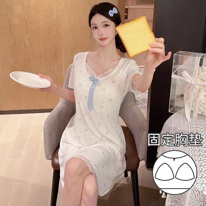 

Summer Modal cotton premium pajamas printed thin thin cotton loungewear pajamas with chest pads in stock L
