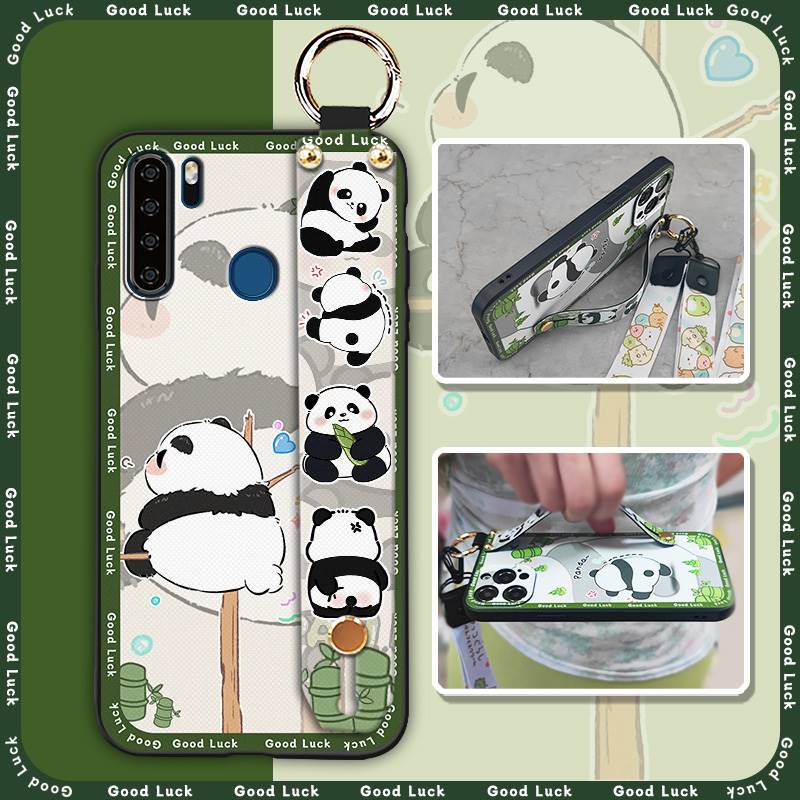 Panda Wristband Phone Case For Blackview A80 Pro Cute Anti-dust Anti-knock Wrist Strap Shockproof Cartoon Durable Ring