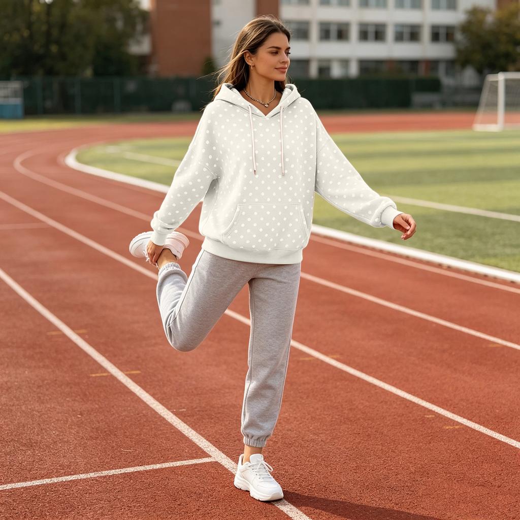 Women's Versatile Polka Dot Hoodie Long Sleeve Casual Fall Winter Sweatshirt Top