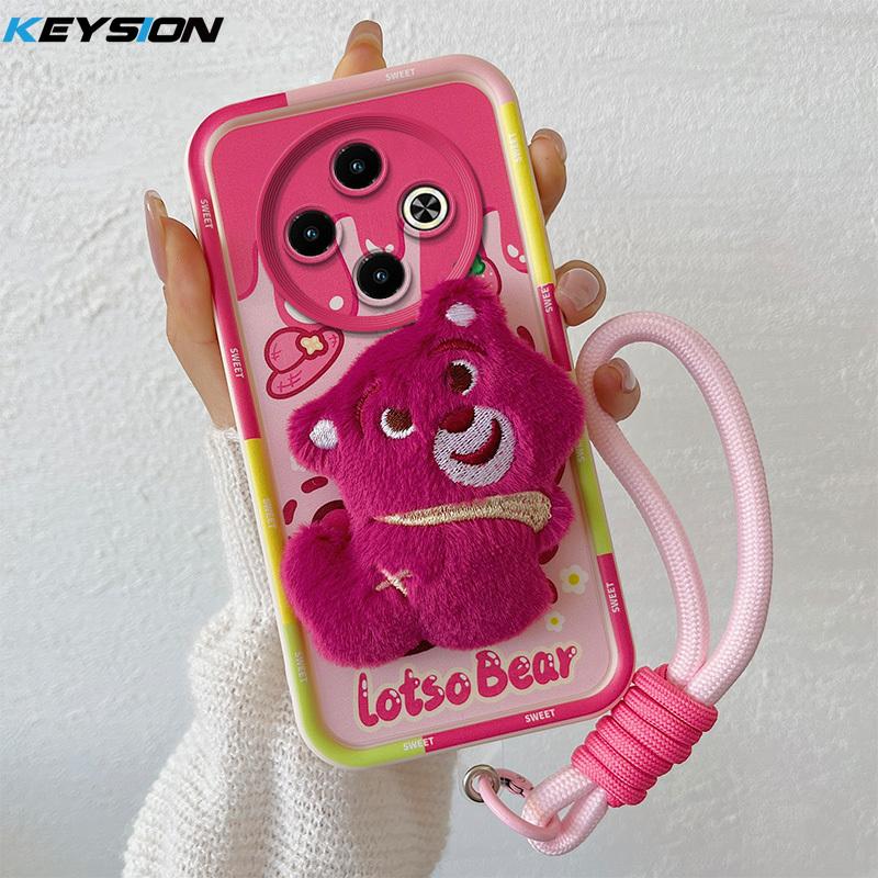 KEYSION Cute 3D Cartoon Plush Case for Infinix Spark 30C with Lanyard Soft Silicone Shockproof Phone Cover for Infinix Spark 30C