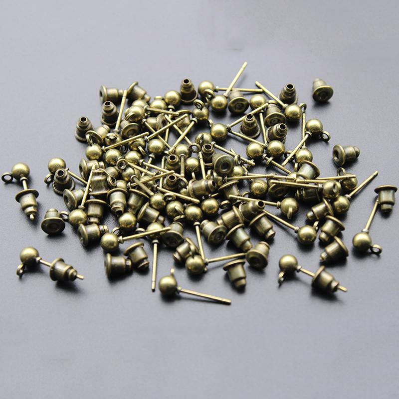 50Pcs/lot 3 4 5mm Gold Silver Ball Beads Stud Earring Ear pin Post Stopper Earplugs For Jewelry Making Findings DIY Accessories