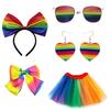 Kostüm-Set Regenbogenfarben Stirnband Ohrringe Brille Rock Beinärmel Lange Handschuhe Damen Halloween Kostüm Zubehör