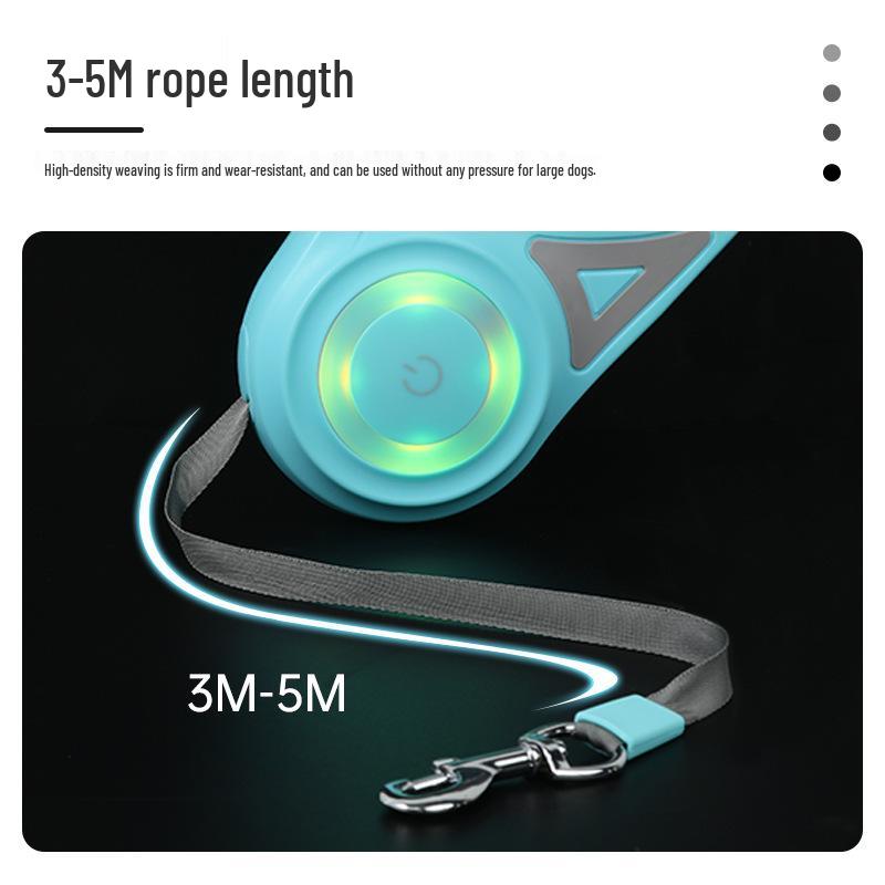 5M Retractable Anti-Pull Dog Leash with Light for Small to Medium Dogs
