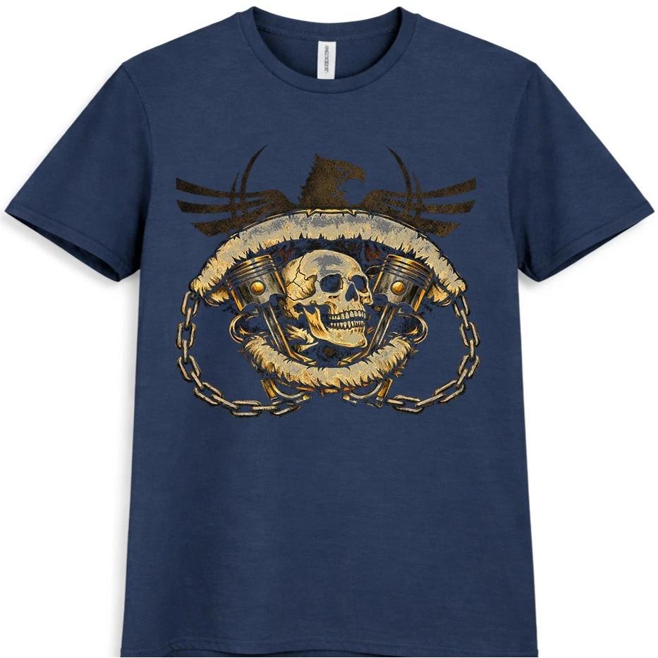 Skull Crossed Pistons T-Shirt Eagle Wings Chains Biker Motorcycle Gothic Tee XXXXL