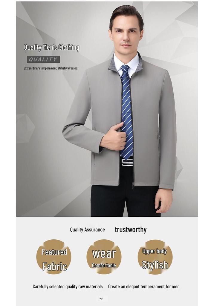 Men's Plus Size Double-sided Stand Collar Jacket - Business Casual Spring/Autumn Wear for Middle-aged Dads