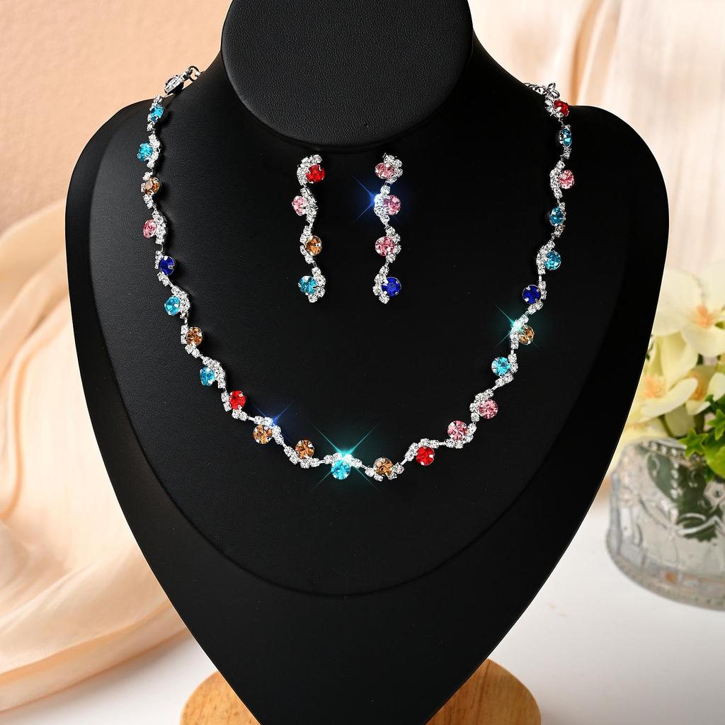 Funkelndes Strass- & Zirkon-Braut-Halsketten- und Ohrring-Set - Elegante Hochzeitsaccessoires