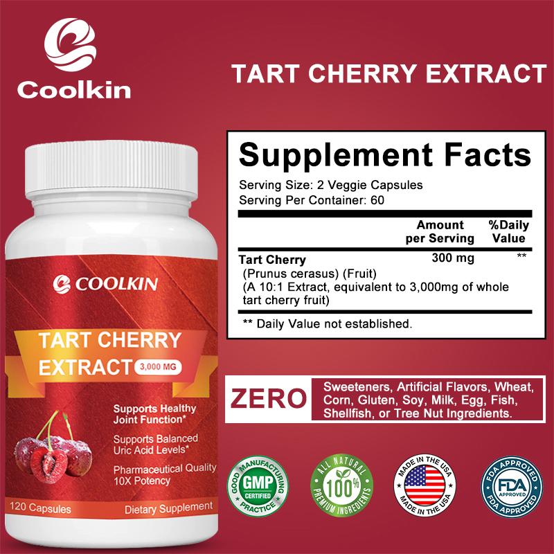 Coolkin È ricco di estratto di ciliegia, che aiuta a equilibrare i livelli di acido urico e promuove la salute delle articolazioni. Ogni porzione contiene 3000 mg.