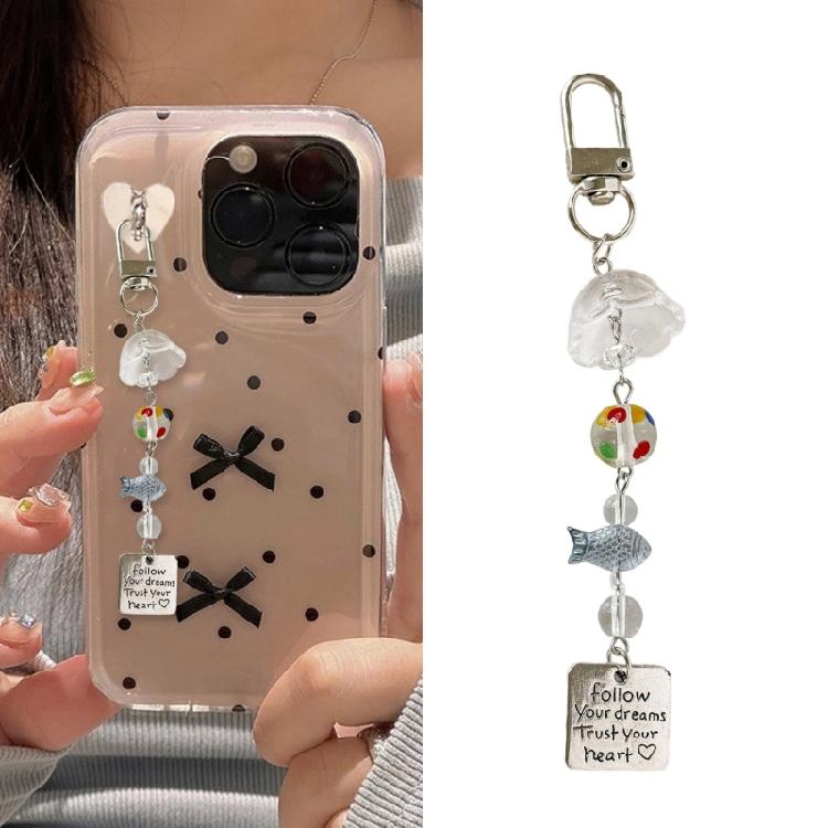 Artistic Fish Windchime Mobile Phone Lanyard Colorful Acrylic Beaded Keychain for Casual or Formal Occasions