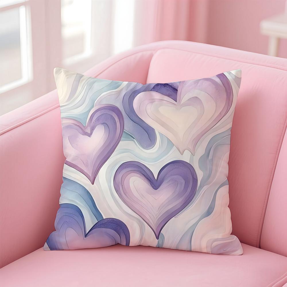 Love Pink Heart Print Cushion Cover Linen Pillowcase Cover Soft Decor for Sofa Home Room