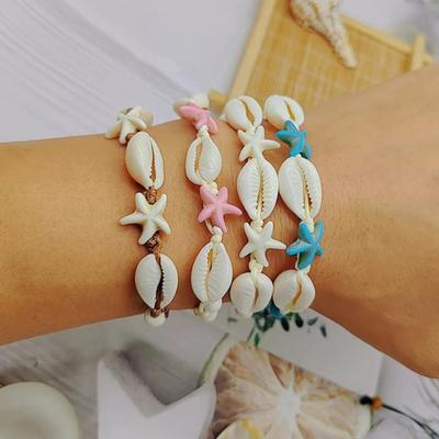 Bohemian Style Vintage Šperky Ručně vyráběný Pletený Provázkový Náramek Pro Ženy Design Mušle Hvězdice Unisex Náramky Šperky Dárky