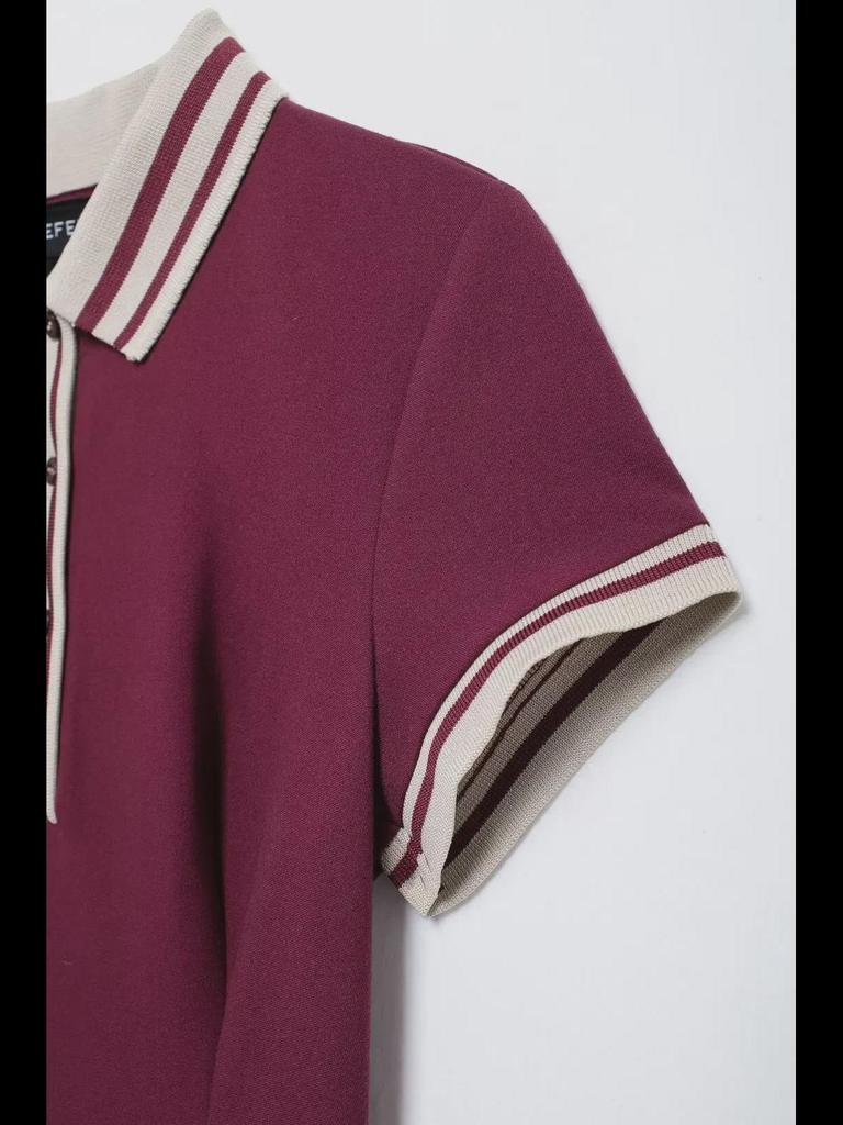 2024 Europejska i Amerykańska Damska Sukienka Krótka Plisowana z Prążkowanej Francuskiej Dzianiny Polo