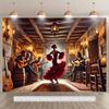 Dwuwymiarowy Hiszpański Tancerz Flamenco Gitara Tawerna Impreza Tło Gobelin