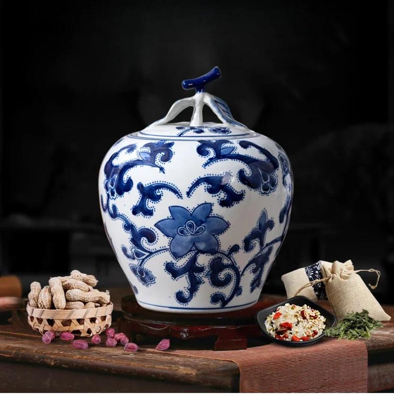 Achtkante Blauw Witte Jingdezhen Porseleinen Pot Keramische Opslag Thee En Snacks Container Elegante Display Huis Keukengerei