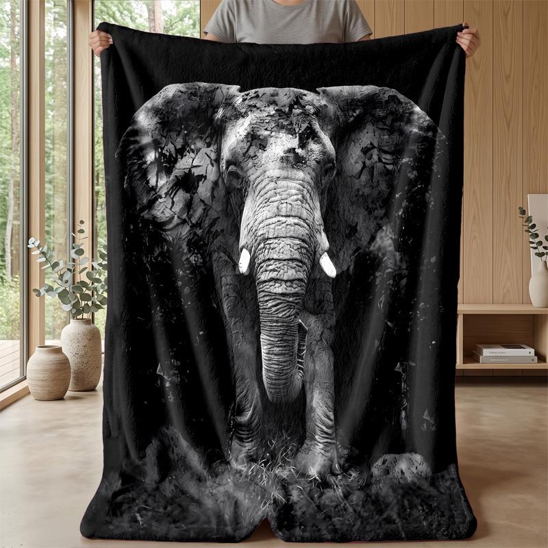 Majestic Elephant Portrait Theme Blanket Lightweight Warm Flannel Blanket Decorative Throw Blanket for Home Decoration