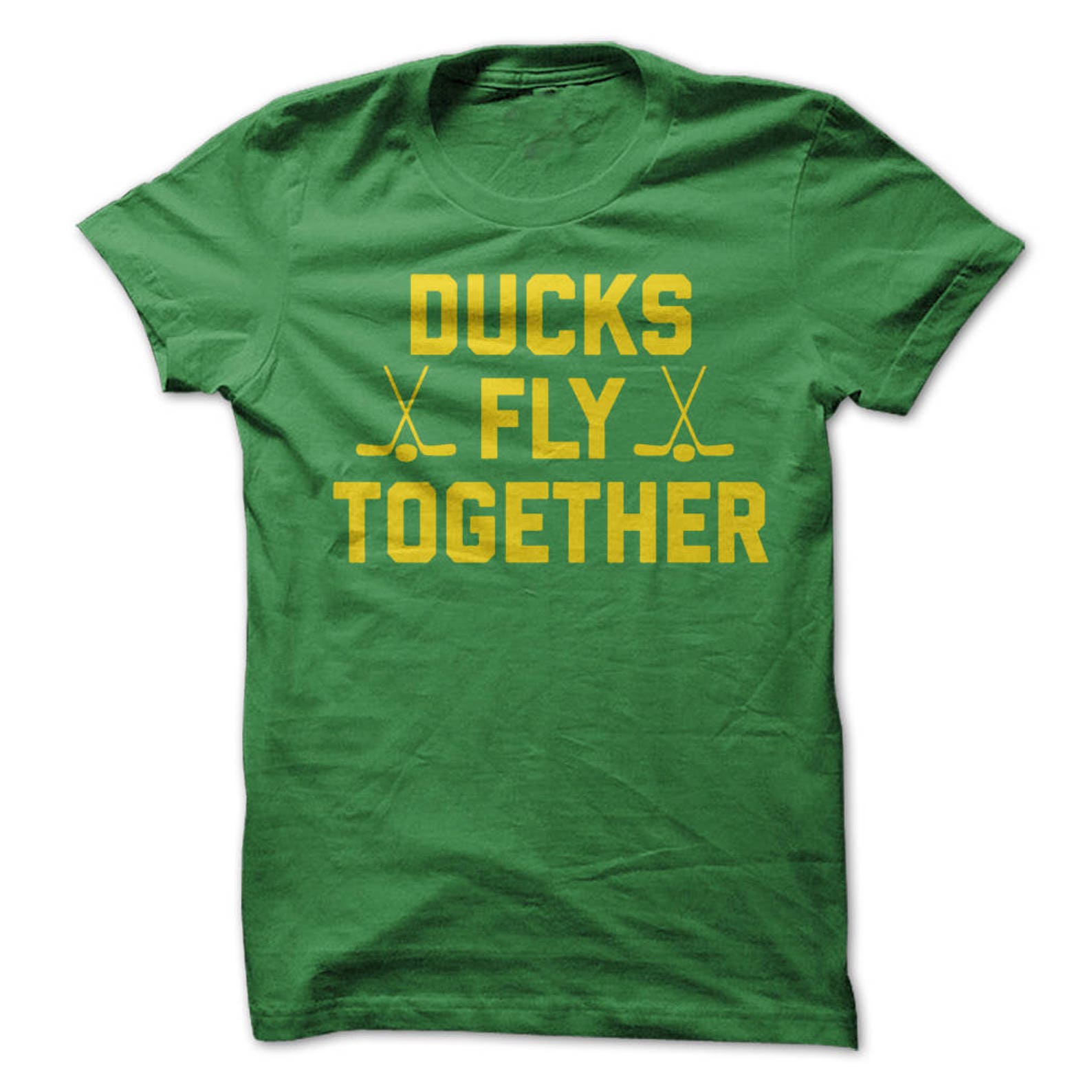 Ducks Fly Together T-Shirt Design - Green T-shirt with Gold Print M
