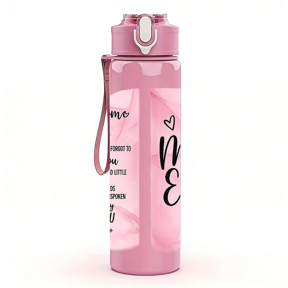 1PC Our Mom Text Quote Print 750ml Color Plastic Sports Water Bottle Leakproof Flip Straw Lid Suitable for Sports Office Home Use