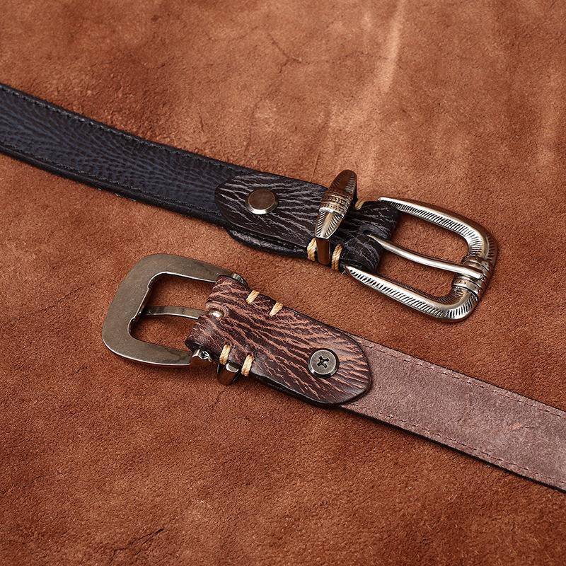 Belte kvinners personlighet Trendy All-Match Retro Preg Ekte Cattlehide Lær Overflate Uformell jeans Pin Spenne Belte Dame