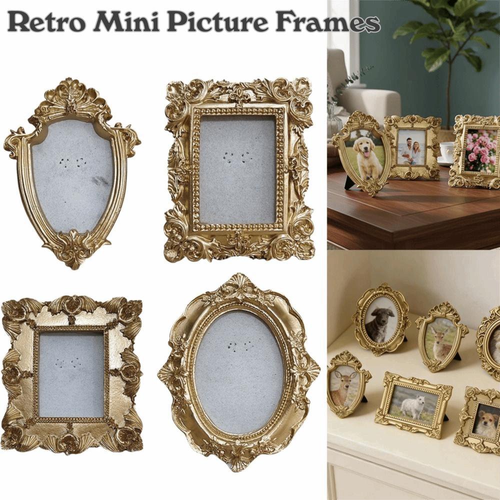 DIY Display Vintage Picture Frame Can Be Placed Exquisite Gold Antique Frame 10CM Resin Floral Photo Frame Desktop Decoration