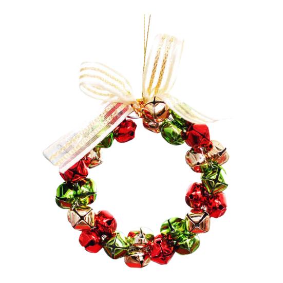 Bell Wreath Christmas Beaded Bell Wreath with Bow Small Jingle Bell Garland Ornament for Christmas Home Tree Decor
