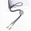 Bolo Tie for Men and Women Western Fashion Accessory with Metal Flower Turquoises Stone Accent Braided Necktie Necklace