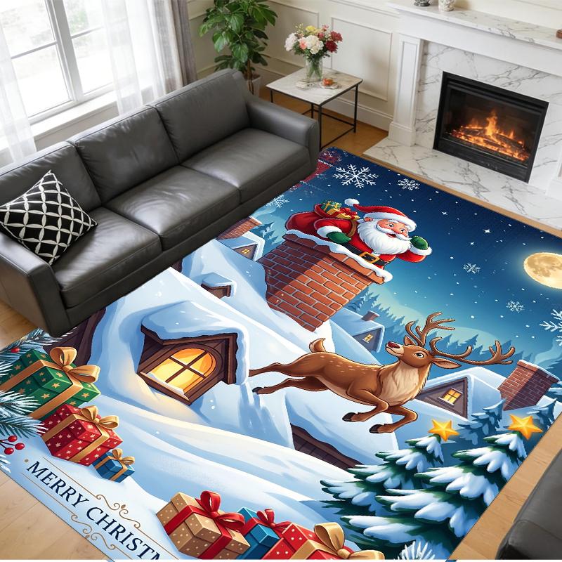 Christmas Printed Square Area Rug Soft Non Slip Floor Carpet For Bedroom Holiday Gift