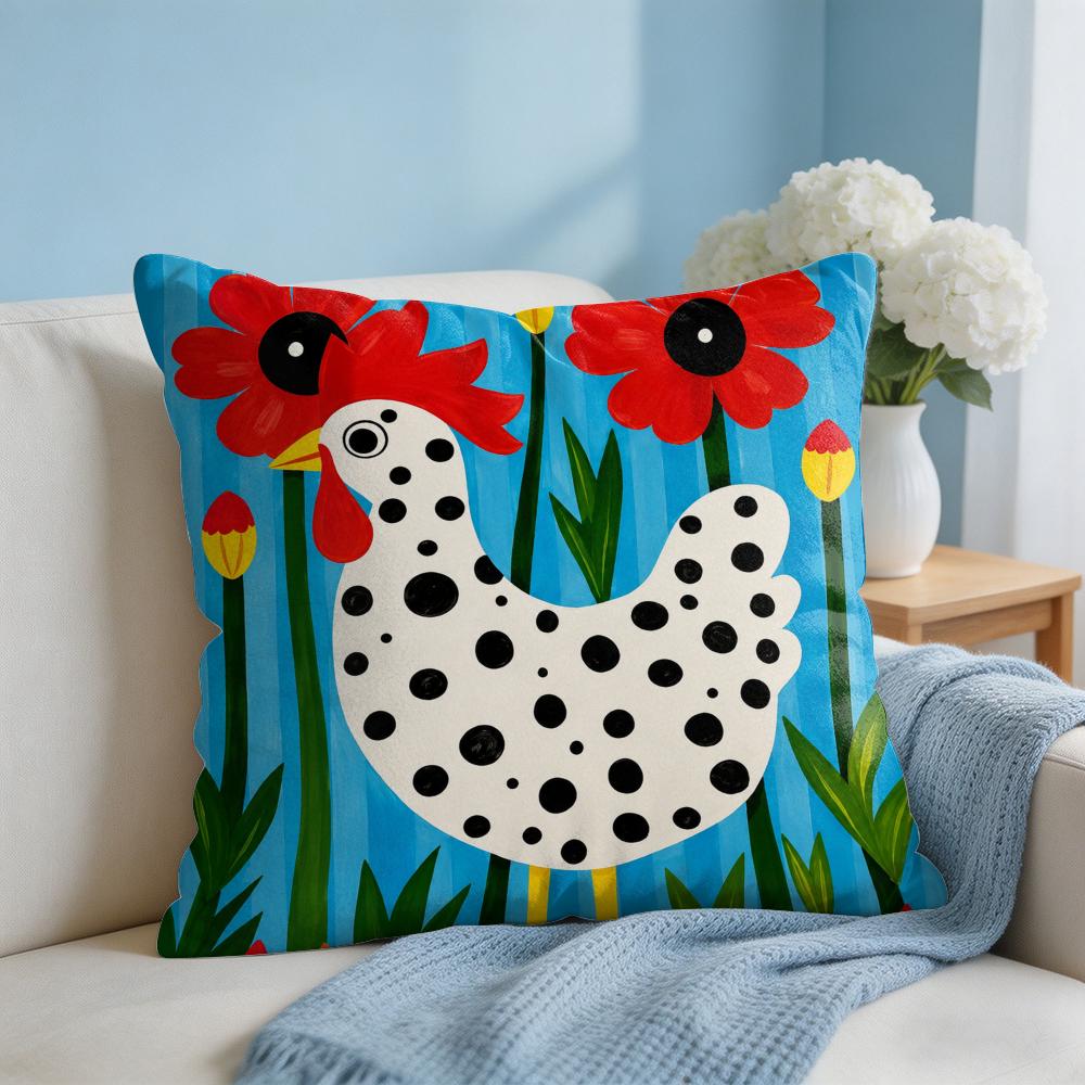 Spotted Rooster Flower Cushion Cover Short Plush Soft DoubleSided Printing Pillow Case Cozy Sofa Bedroom Home Decor Gift