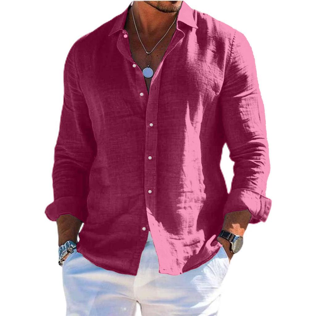 Men's Long Sleeve Linen Shirt Turn-Down Collar Shirt Business Casual Shirt Business Shirt Regular Fit  Shirt