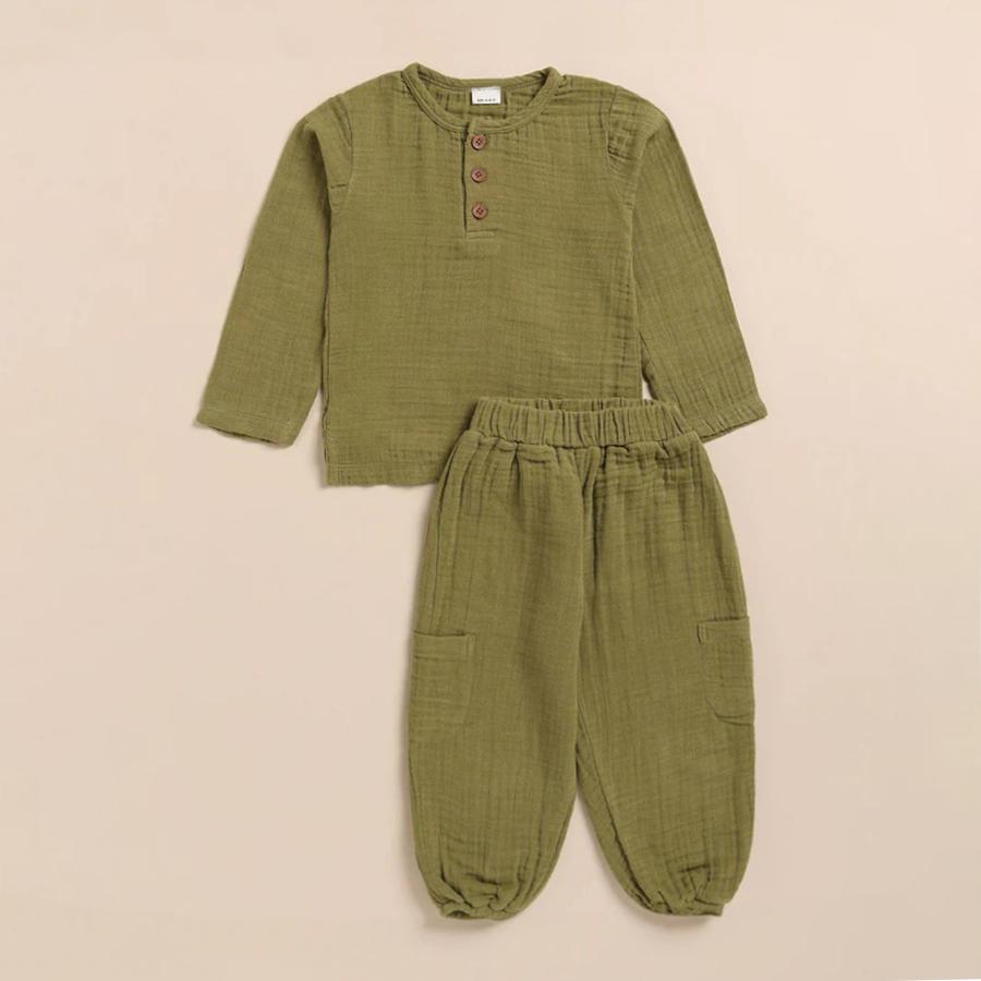 Органический Хлопок Одежда для Мальчика Однотонная Футболка с Круглым Вырезом + Штаны Весенне-Летний Комплект Одежды для Детей 6-12M 73